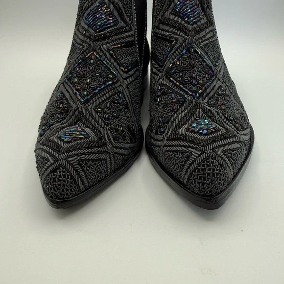 Meher Kakalia Embellished Beaded Black Suede Ankle Boots Size 37 - Picture 10 of 16